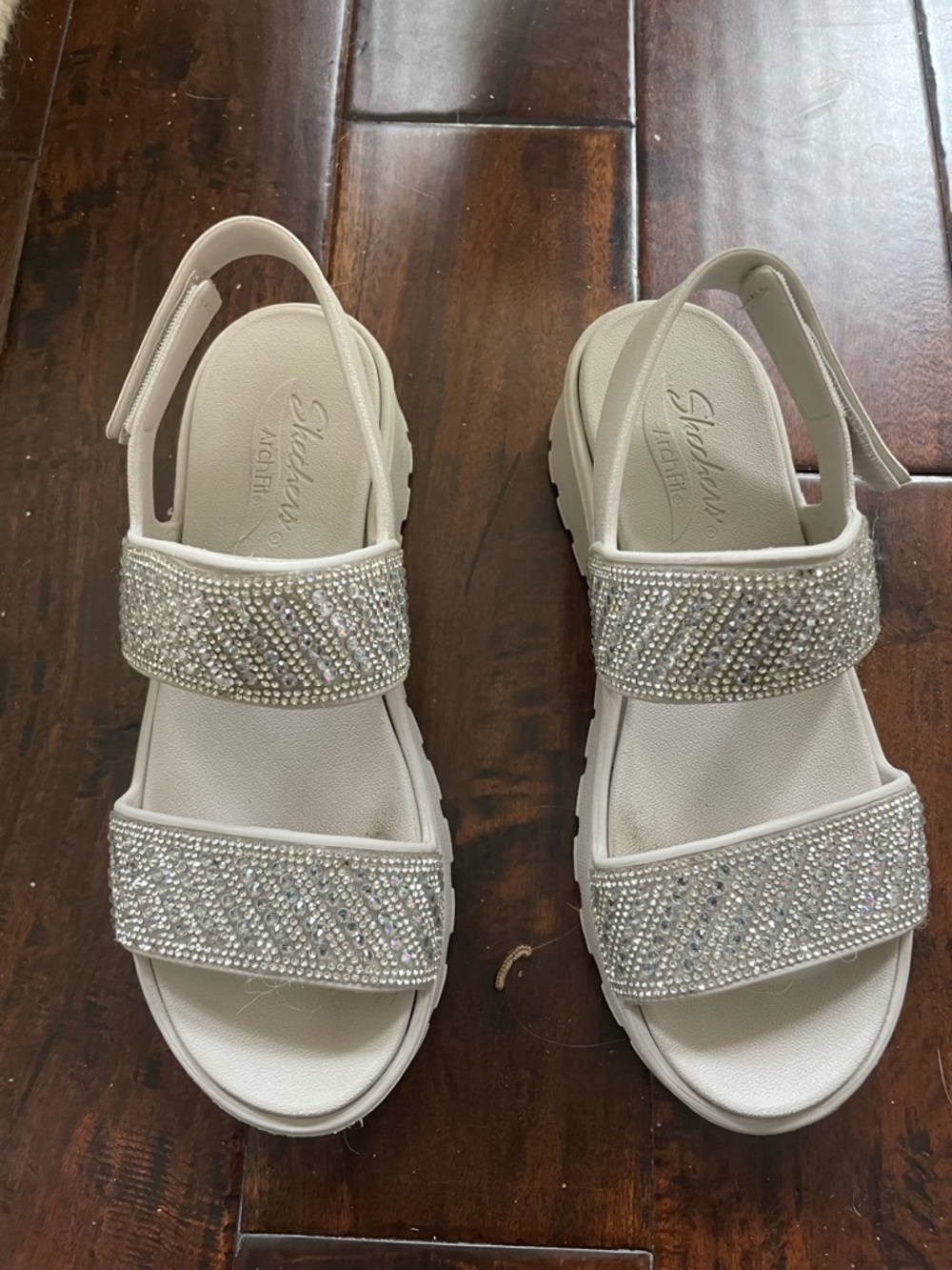 Skechers Silver Crystal-Strap Slingback Sandals